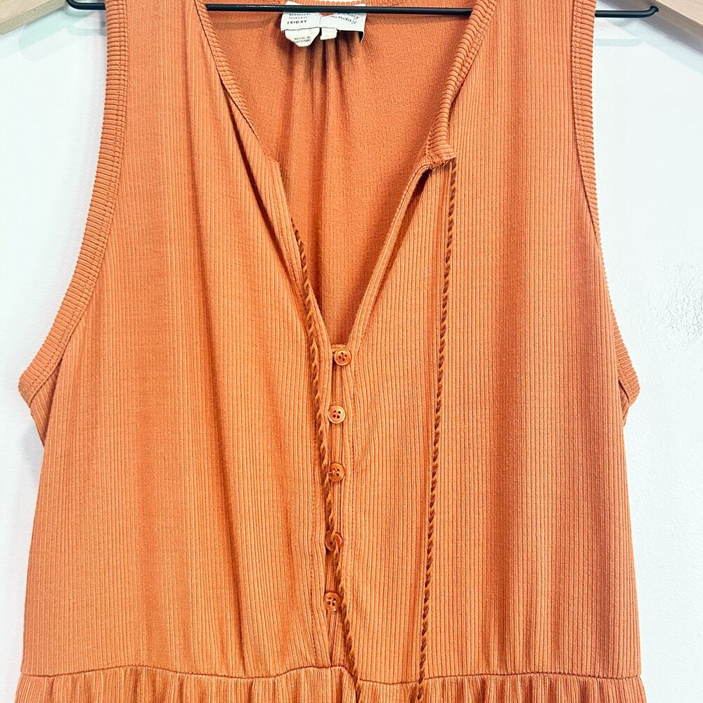 Anthropologie Saturday Sunday Ribbed Wide Leg Jumpsuit Orange Size M - Picture 3 of 9